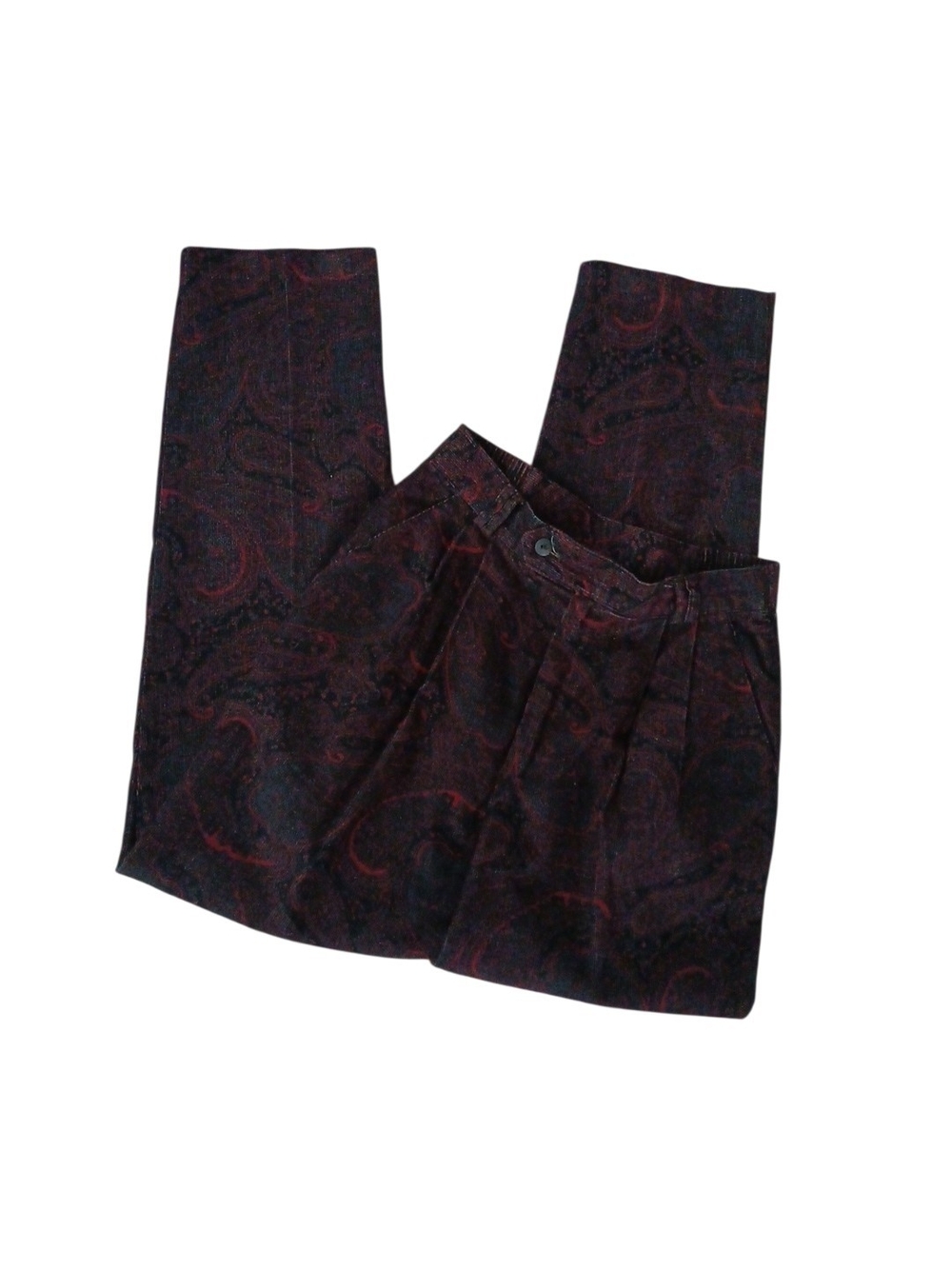 VTG Fundamental Things Petite Pants Womens/4 Paisley Corduroy ‎ Belted Pleaded